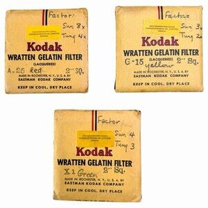 Kodak Wratten Gelatin Filter 51 mm / 2” Set of 3: #25 Red #1 Green #15 Yellow